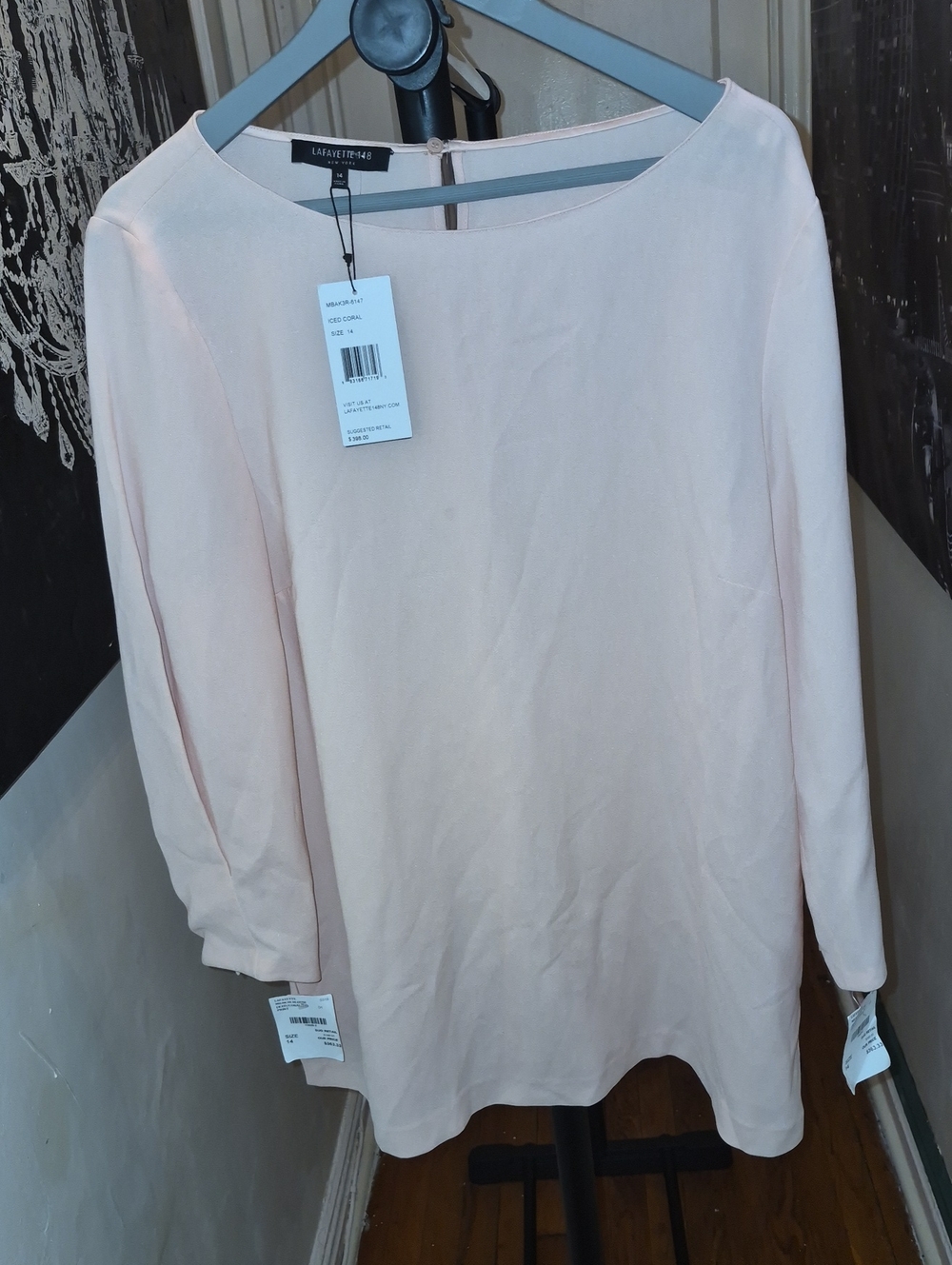 Lafayette 148 New York Blush Pink Long Sleeve Boatneck Top